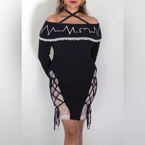 Nyahallo Heartbeat Bodycon Sweater Dress Black XS NWT IN PACKAGE
